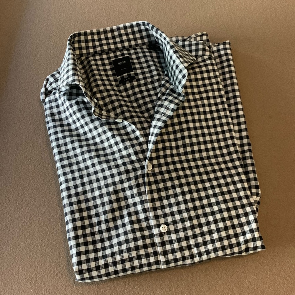 BOSS T-Christo Tailored Slim Fit Tessitura Monti Button Down Checkered Shirt- 16